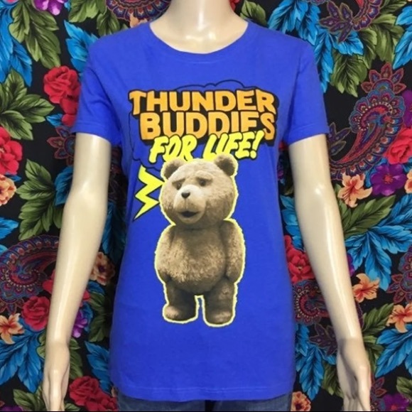 WOMEN'S TED MOVIE SHIRT THUNDER BUDDIES FOR LIFE XL TOP TEDDY BEAR BLUE - Picture 1 of 6